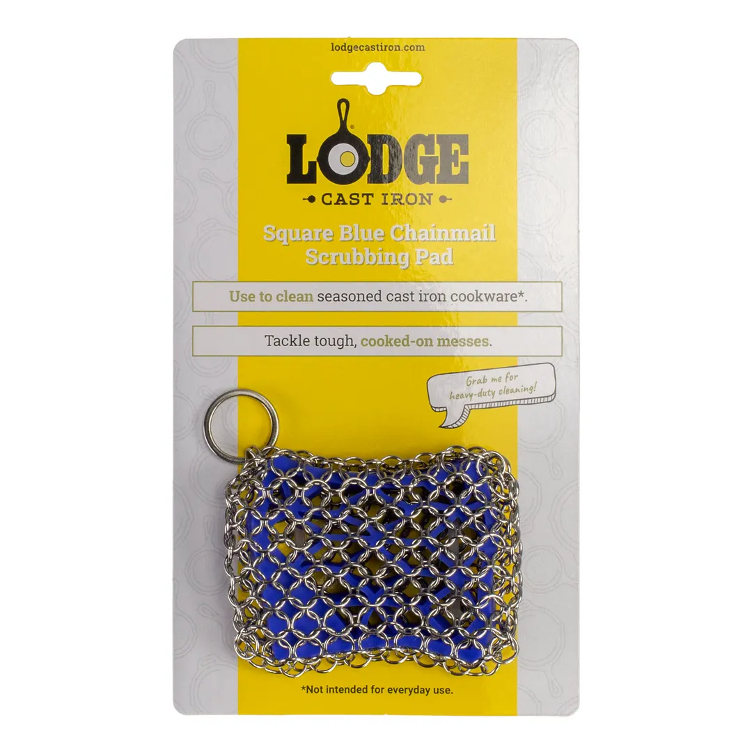 Lodge ACM10S31 Scrubbing Pad, 5‑1/5" H x 1" D x 3/4" H, Blue Core, 316 Steel Chainmail, Safe - 1/Each