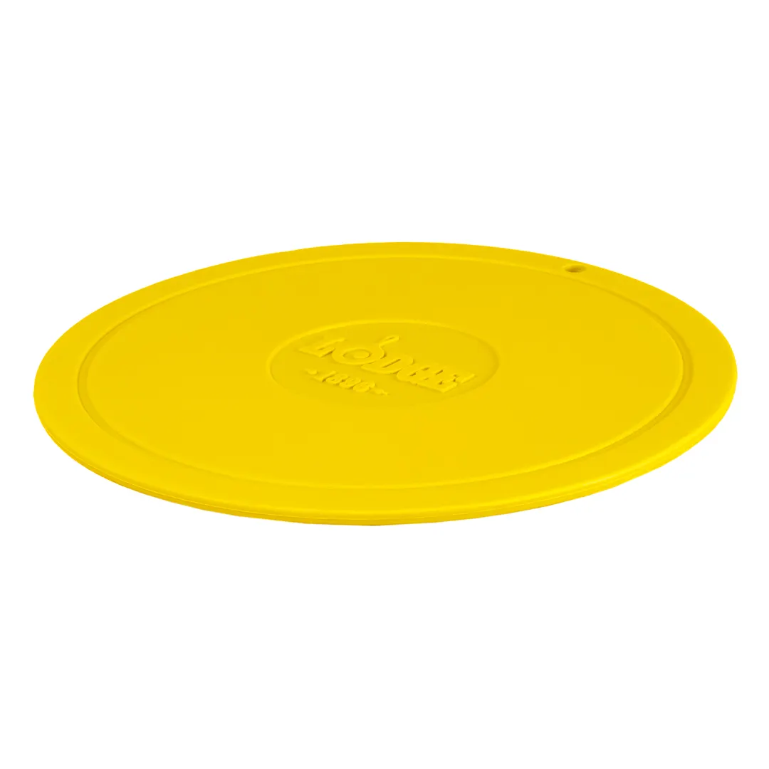 Lodge AS7DT22 Round Trivet, 7" Yellow Silicone, Sand‑Cast Finish, Drop Circle, Heat to 525°F