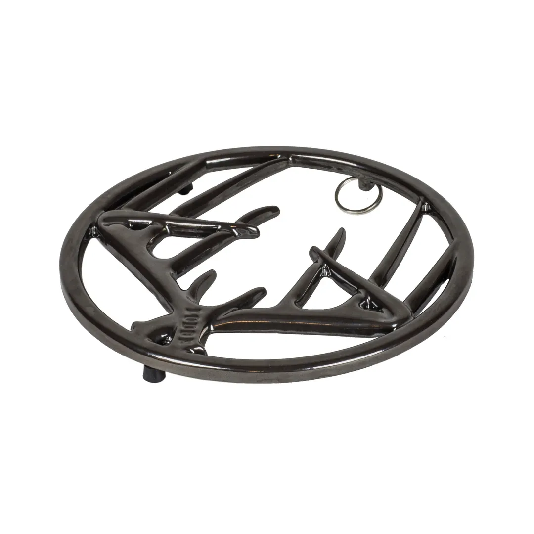 Lodge EC8AT18 Trivet - 8" Round Antler Cast Iron, Midnight Chrome Black, Hanger, Dishwasher Safe