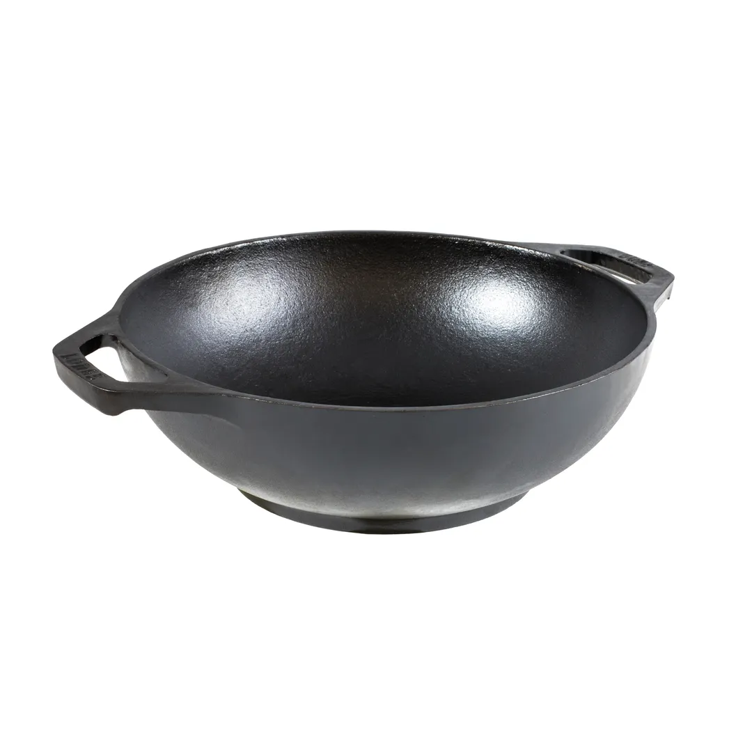 Lodge L9MW Wok, 9-3/16" Dia x 2-15/16" H, Cast Iron, Dual Handles, Induction/Grill/Oven Safe
