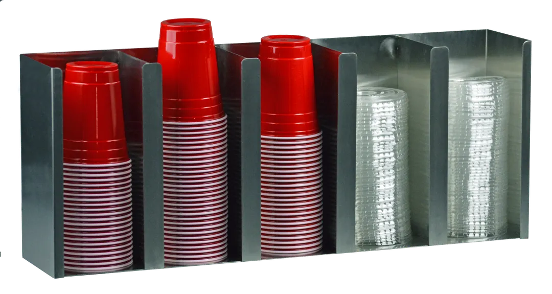 Steril-Sil LID-305 Cup Lid Organizer, 5-Comp, 25" x 5" x 10-1/4"H, Stainless Steel, Wall Mount