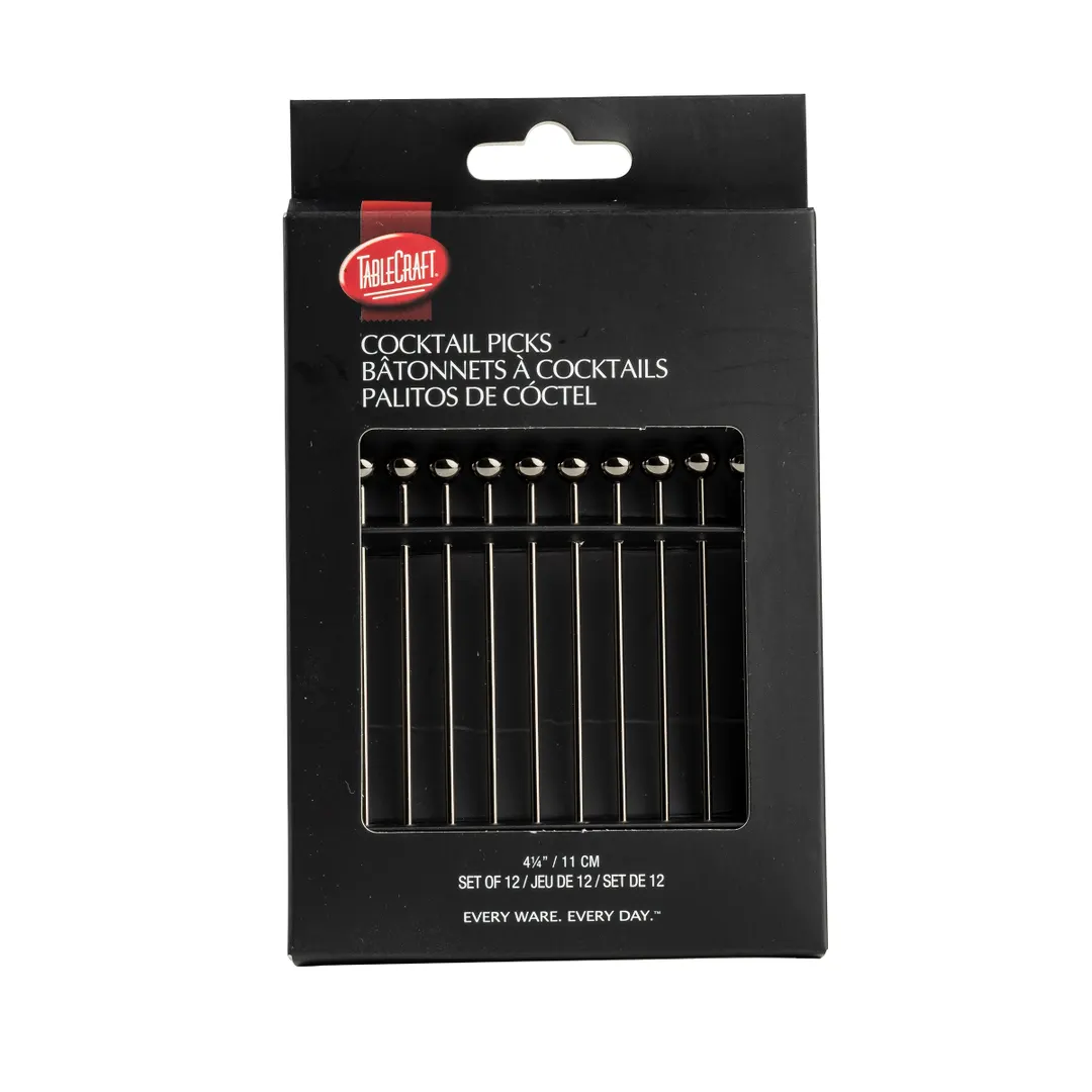 TableCraft Products 12258 Gunmetal Cocktail Picks, 4.25" Long, 18/8 Stainless Steel, 12-Pack - 12/Pack