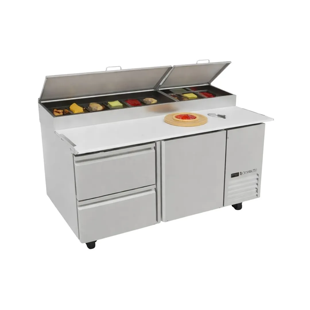 Asber APTP 67 D2 67" 2-Drawer Refrigerated Pizza Prep Table, 9 Pans