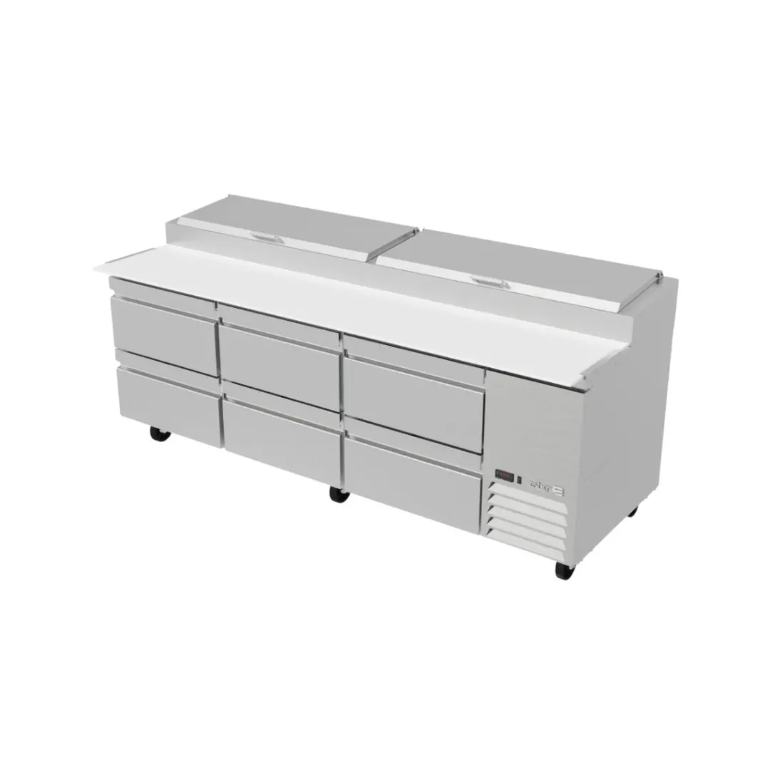 Asber APTP93 93" 3-Section Refrigerated Pizza Prep Table w/ 6 Drawers, 12 Pans