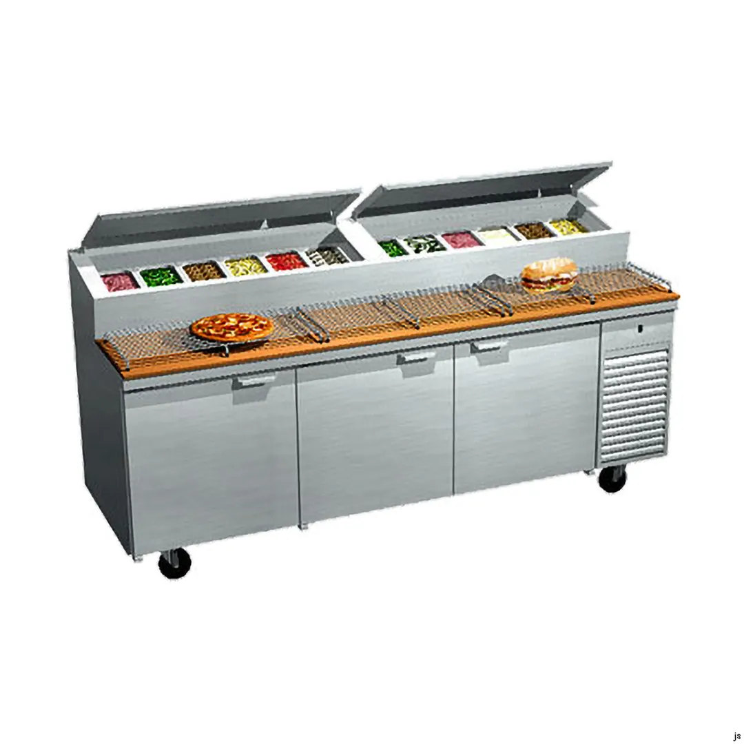 La Rosa Refrigeration 2093-PTB 93" 3-Section Refrigerated Pizza Prep Table w/ 3 Doors, 12 1/3 Size Pans