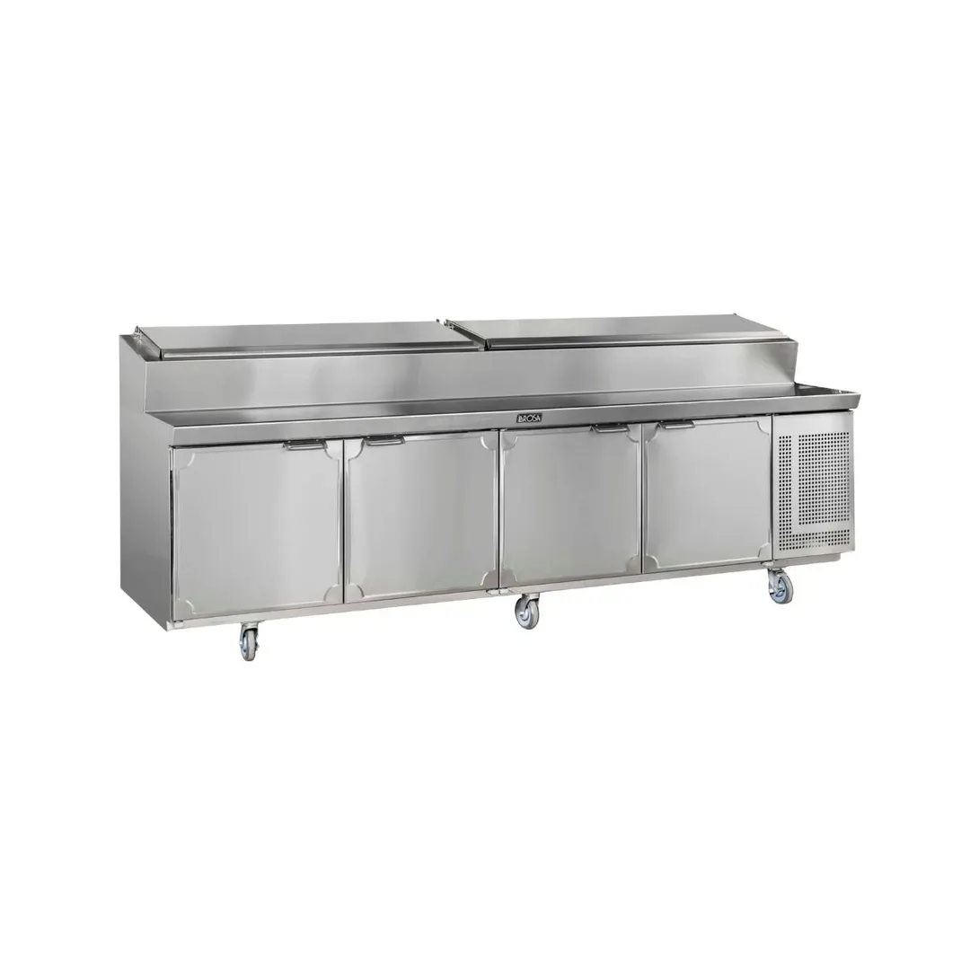 La Rosa L-14112-28 112" Refrigerated Pizza Prep Table, 4-Door, 15 Pans 1/3 Size