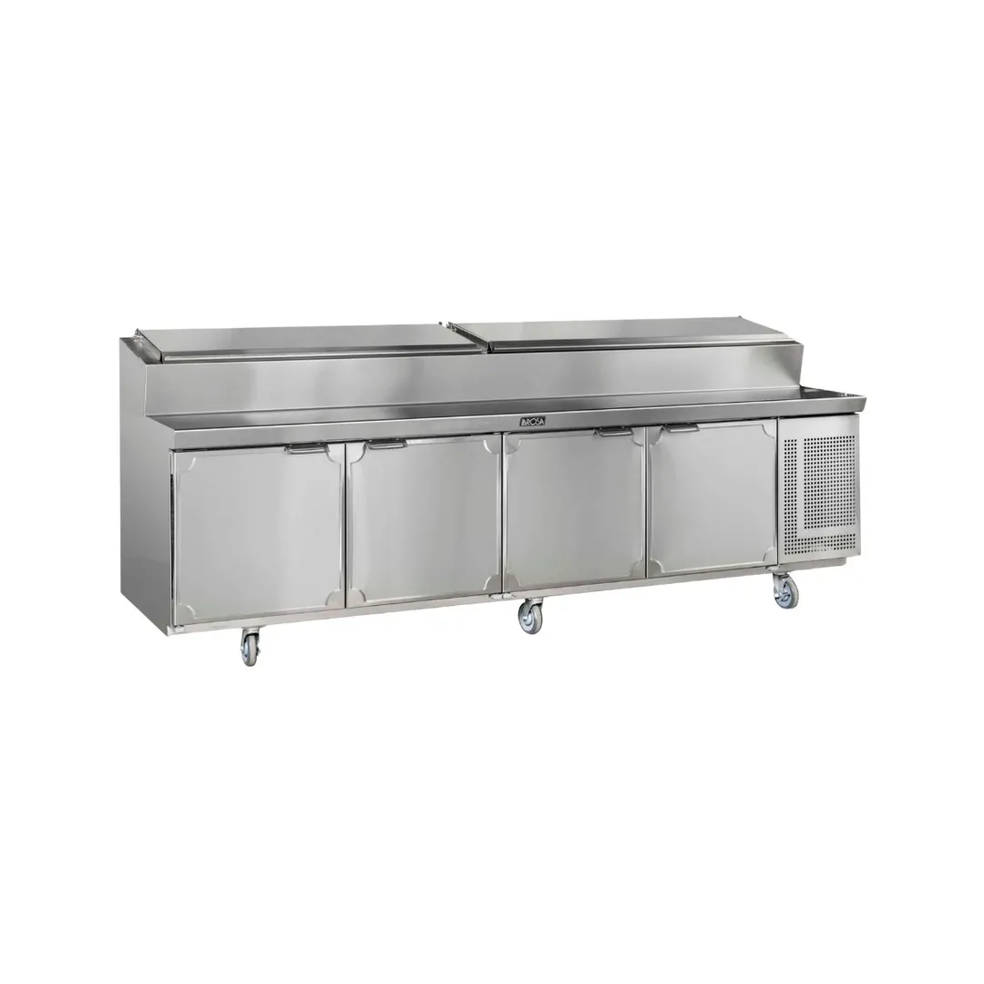 La Rosa L-14112-32 112" Refrigerated Pizza Prep Table, 4-Door, 15 Pans