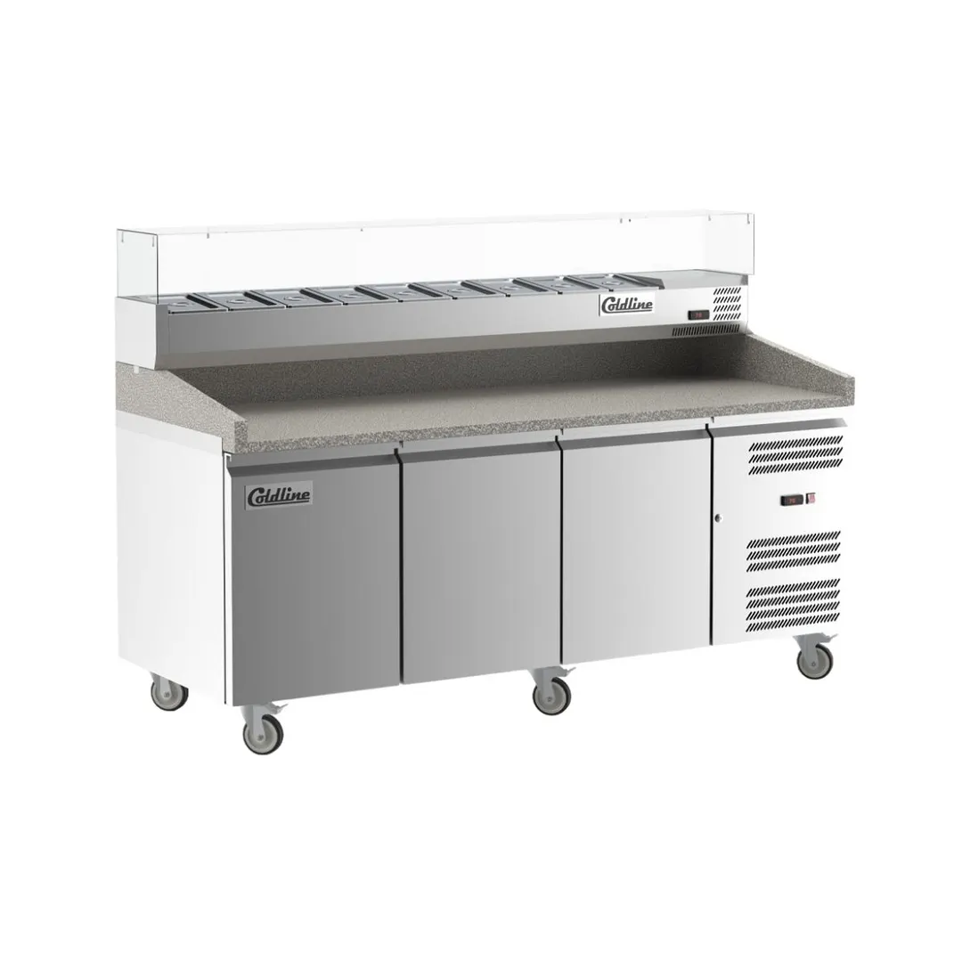 Coldline PDR-80-SG 80" Refrigerated Pizza Prep Table, 3 Doors, 9 Pans