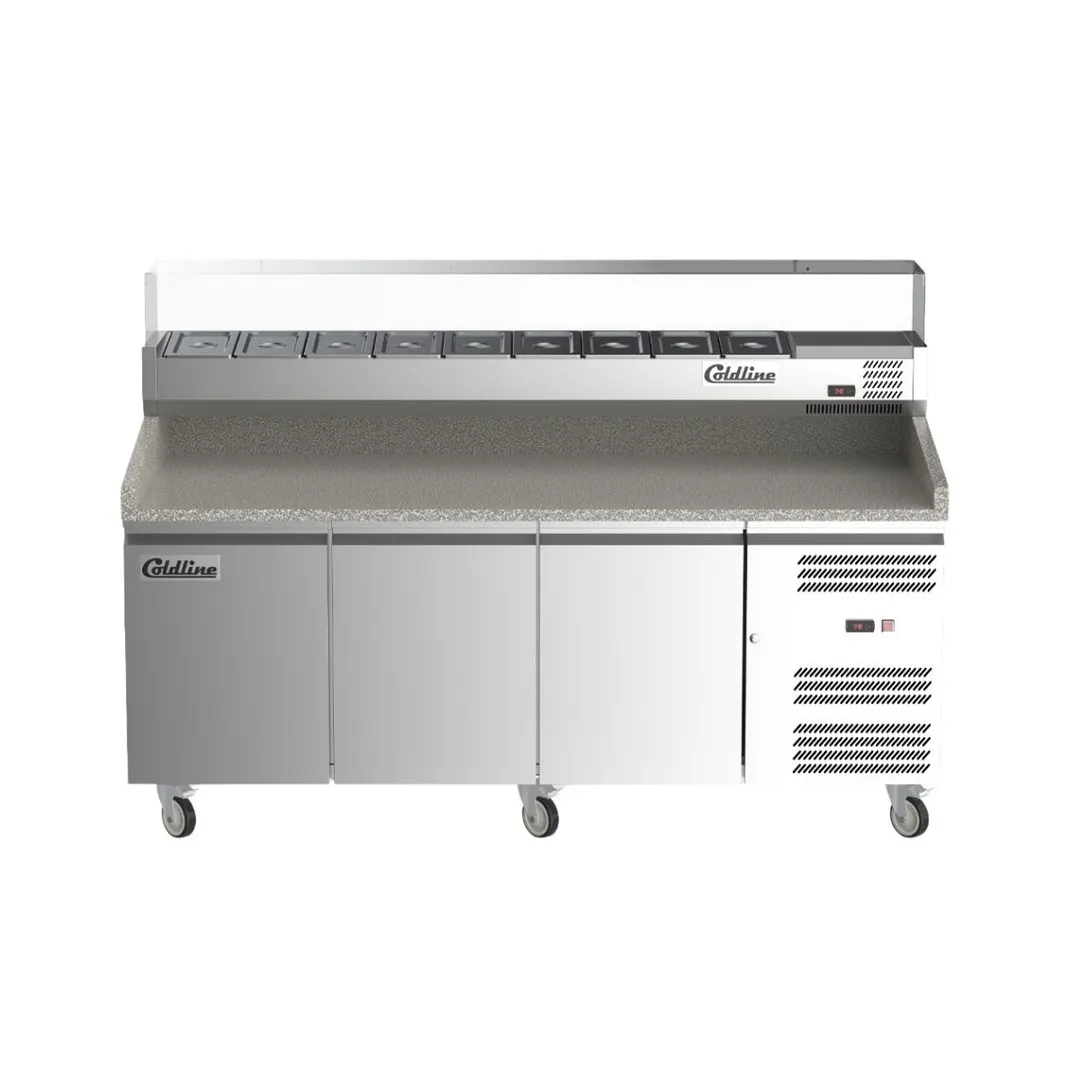 Coldline PDR-80-SG 80" Refrigerated Pizza Prep Table, 3 Doors, 9 Pans