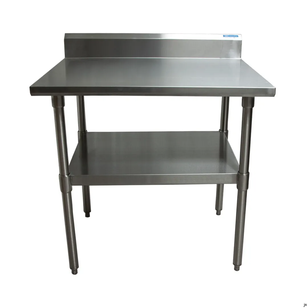 BK Resources CVTR5-3024 30" Open Base Work Table with Undershelf - 5" Backsplash / 16 Gauge Top