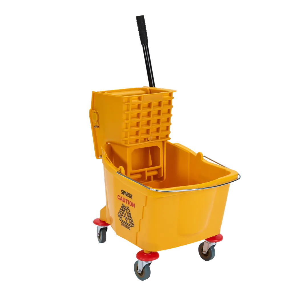 Carlisle 3690404 Mop Bucket, 35 Qt Yellow, Side‑Press Wringer, Non‑Marking Casters