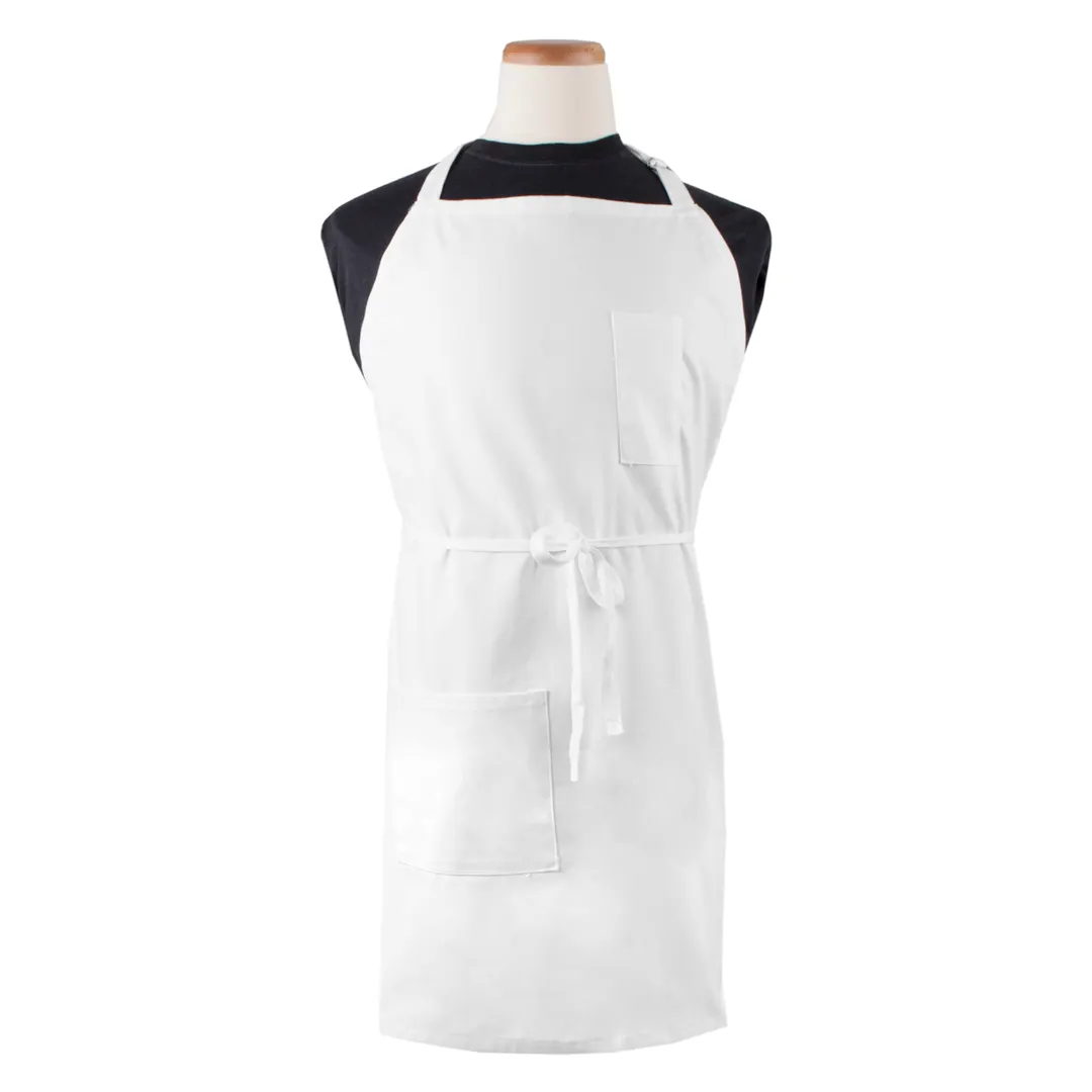 Chef Revival 2PBIAWH Bib Apron, 32" x 32-1/2" Long, White, Cotton/Poly Blend, Adjustable Neck Strap