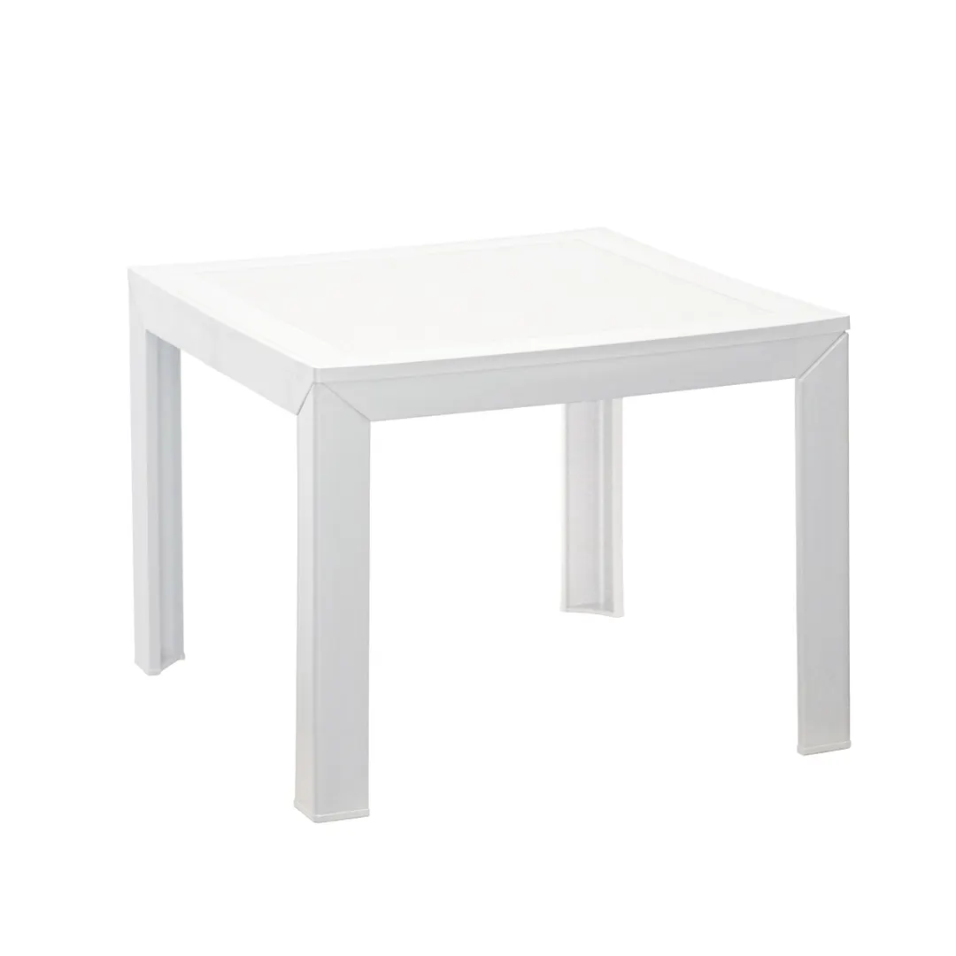 Grosfillex US089096 Outdoor Resin Low Table, 21.5"W x 21.5"D x 17"H, Glacier White UV-Resistant Square Top with Secure Leg Housing