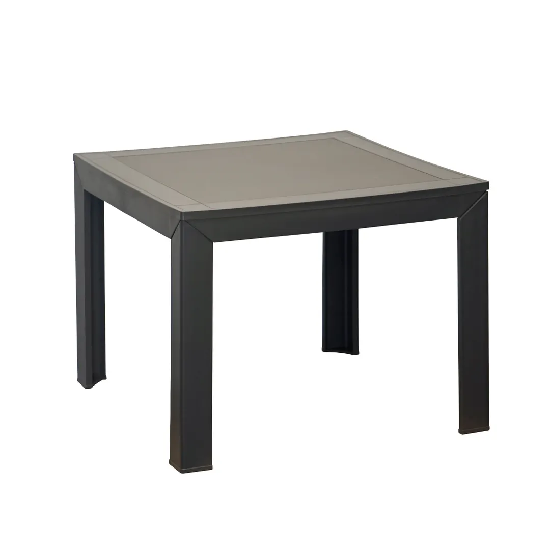 Grosfillex US089288 - Tucson Resin Low Table, 21.5" x 21.5" Square Top, 17" H, UV Resistant Volcanic Black Resin, Secure Leg Housing