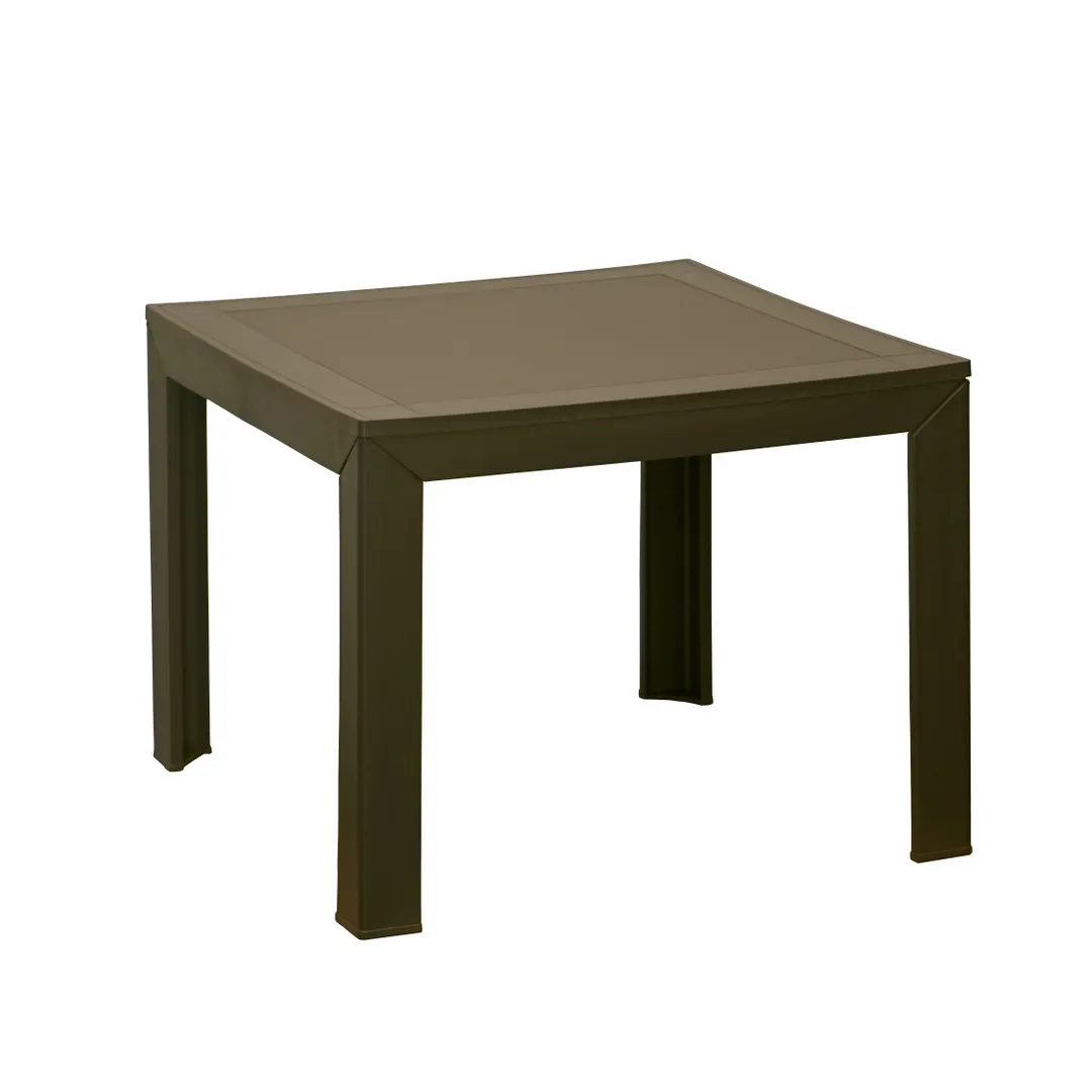 Grosfillex US089599 Outdoor Low Table, 21.5"W x 21.5"D x 17"H Square Resin Top, UV Resistant Fusion Bronze, 2-Place Setting, Secure Leg Housing
