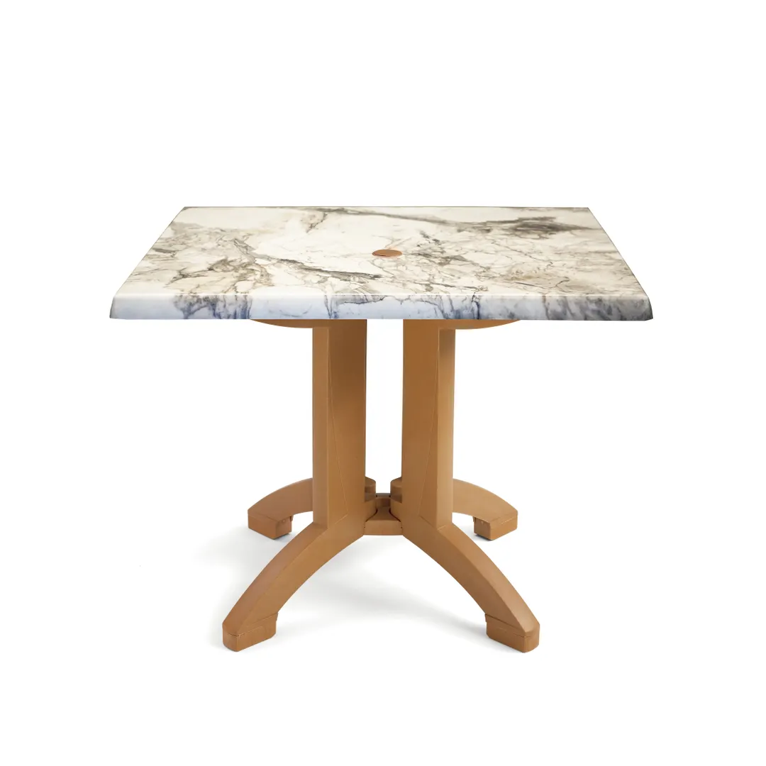 Grosfillex UT370815 Atlanta Outdoor Square Table, 32" x 32" x 28-2/5"H, Molded Melamine with Balcony Pedestal Base, Umbrella Hole, UV Resistant Resin, Textured Wood Grain Satin Finish