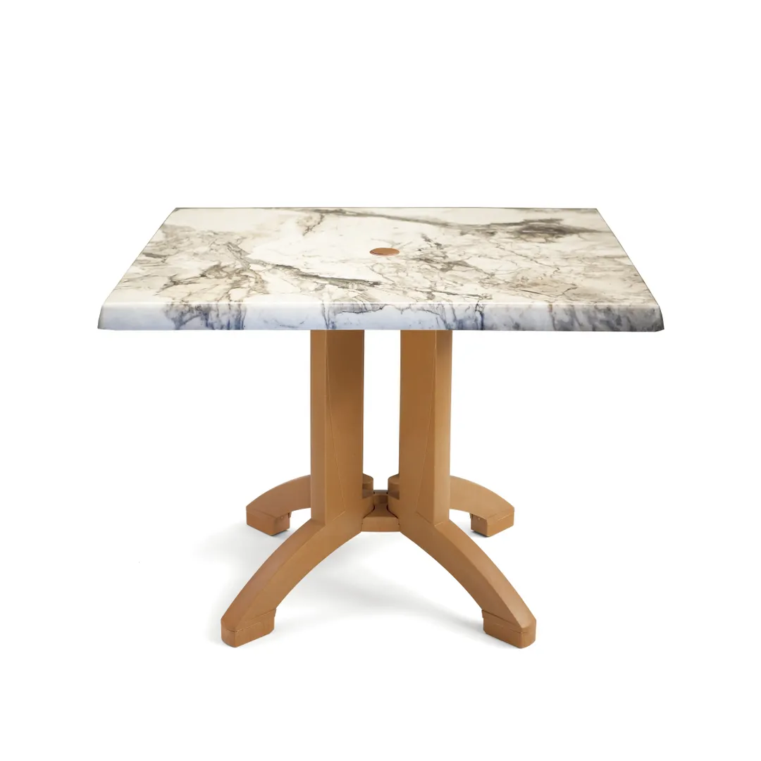 Grosfillex UT375815 Outdoor Square Table, 36" x 36" x 28-2/5"H, Molded Melamine Top with Balcony Pedestal Base, Umbrella Hole, UV Resistant Resin, Textured Wood Grain Satin Finish