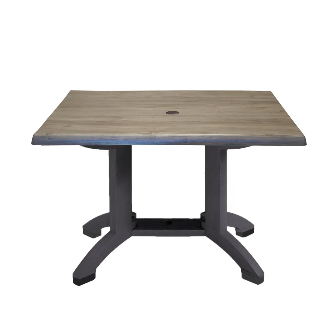 Grosfillex UT385742 Atlanta Outdoor Table, 48" x 32" x 28-2/5"H, Rectangular Resin Top with Pedestal Base, Umbrella Hole, UV Resistant, Textured Aged Oak Satin Finish