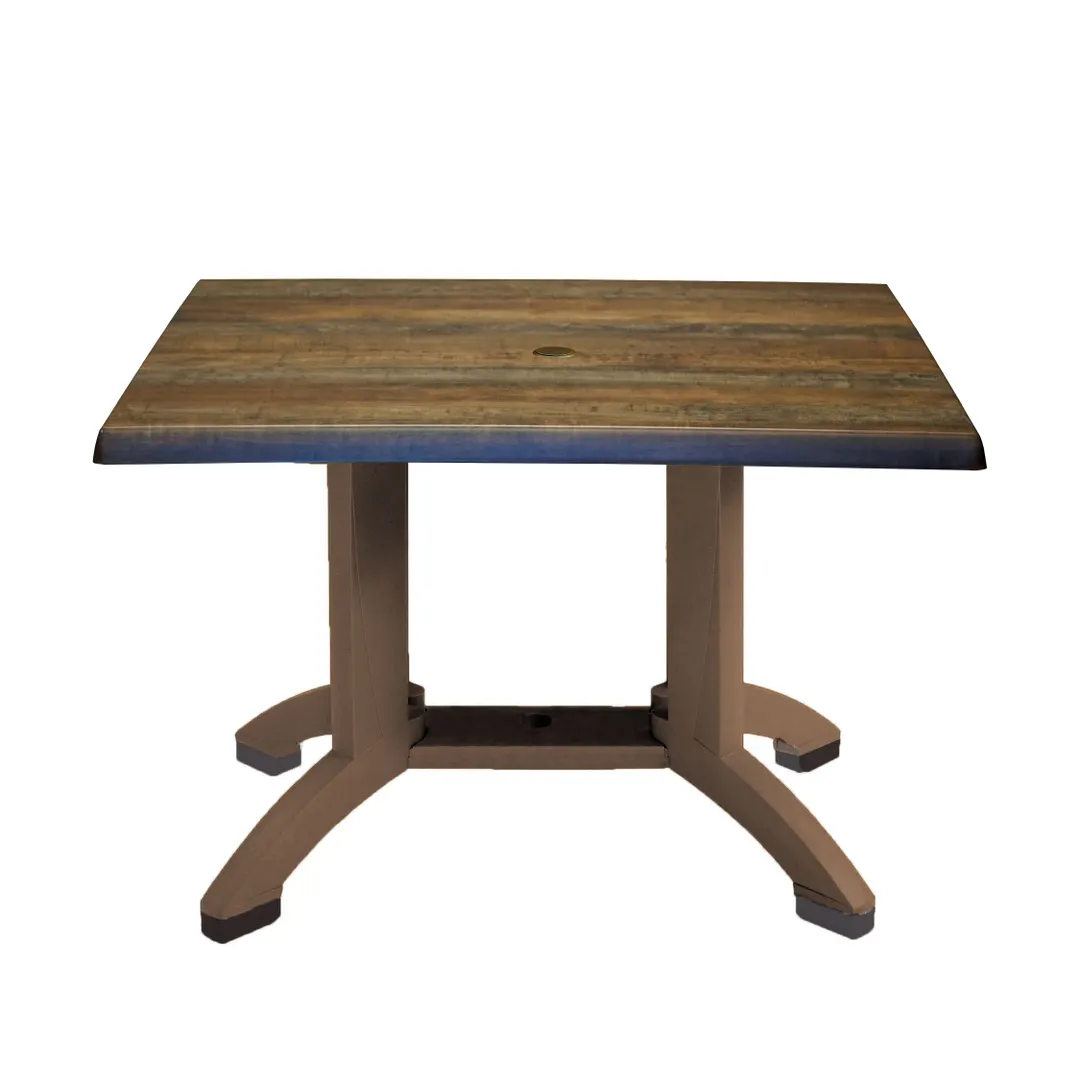 Grosfillex UT385816 Atlanta Outdoor Table, 48" x 32" x 28-2/5"H, Pedestal Melamine Base with Umbrella Hole, UV-Resistant Resin Textured Wood Grain Satin Finish, Made in France