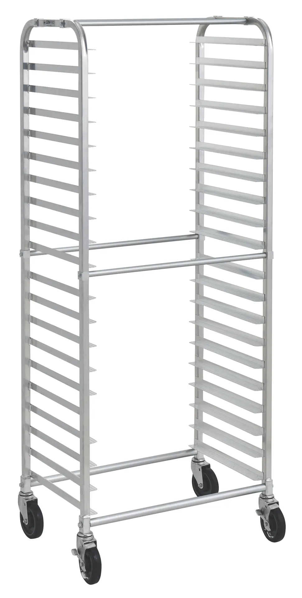 Hubert 18223 Kratos Side Load Bun Pan Rack, 18"W x 28-1/4"D x 69"H, 20-Pan Capacity, 18-Gauge Aluminum, Freezer Safe, 4 Swivel Casters (2 Locking), NSF