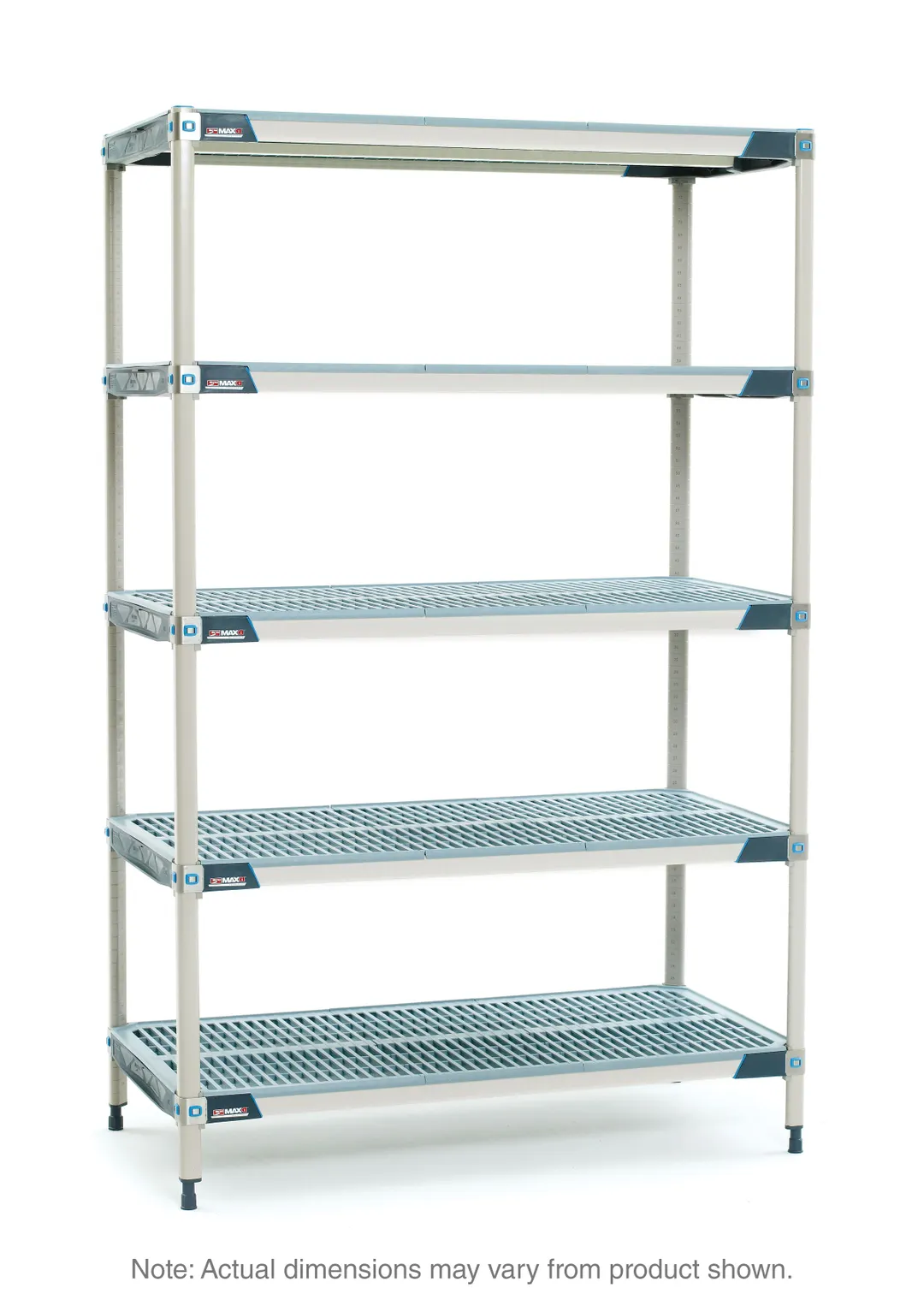 Metro 5X577GX3 MetroMax® i Starter Polymer Shelving Unit, 72"W x 24"D x 74"H, 750 lb per Shelf, 2000 lb Unit Capacity, 5 Open Grid Polymer Shelves with 304 Stainless Steel Corners, Removable Mats, 4 Posts, Microban Antimicrobial, NSF