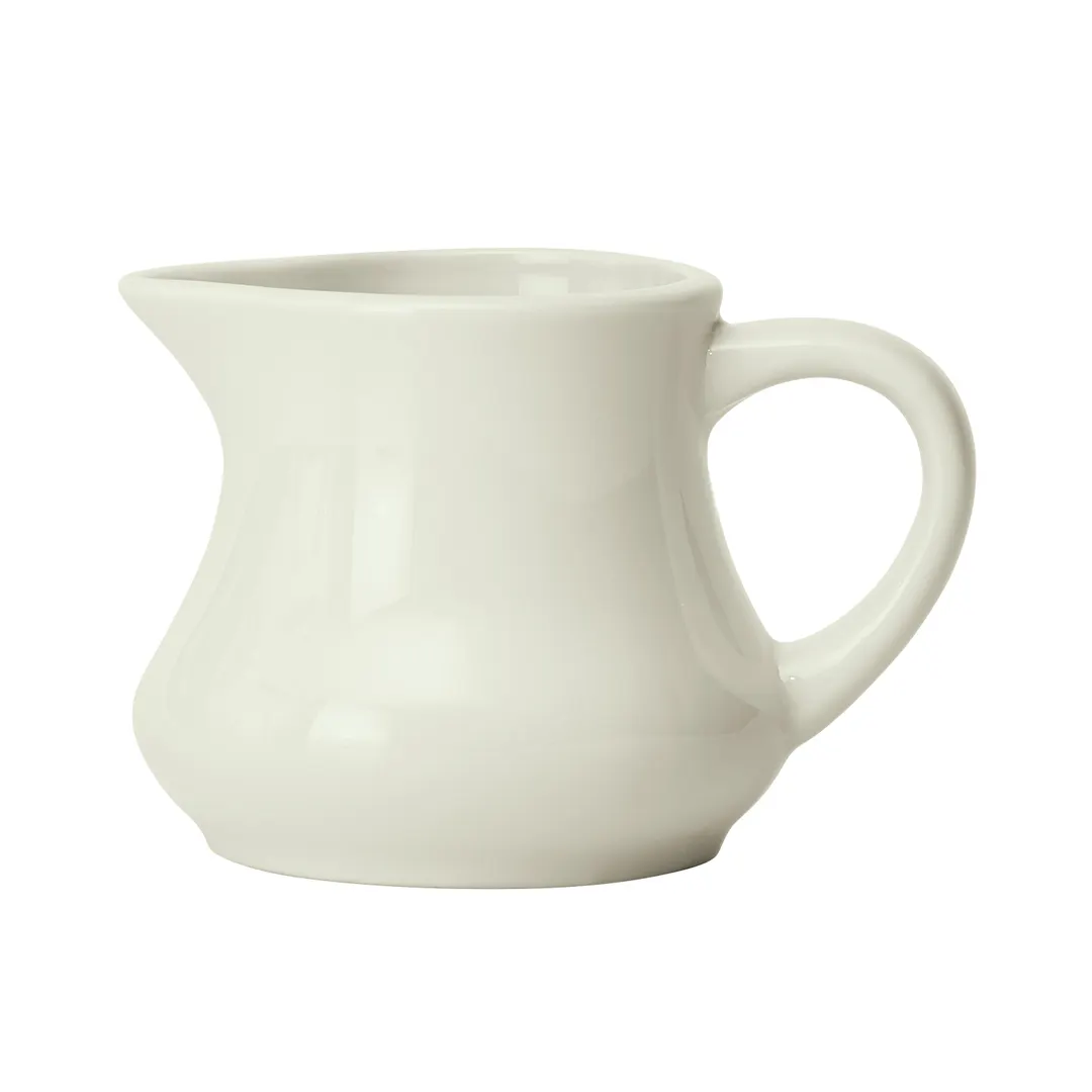 Winco ACD-6-AW Creamer Pitcher, 6‑8 oz, 2"¼ W x 2"¾ D x 2"¾ H, Porcelain White with Handle - 1 Dozen