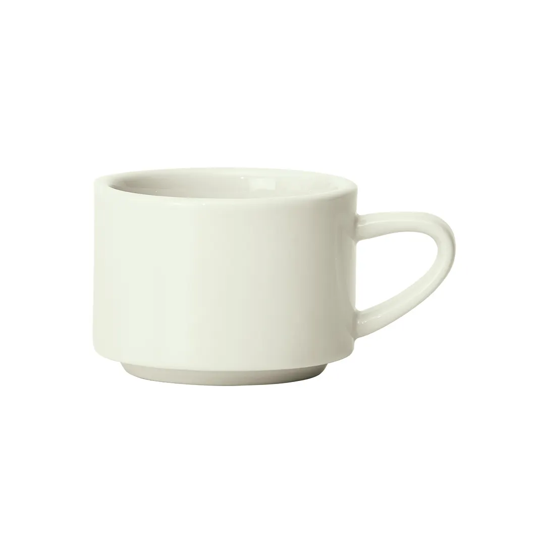 Winco BCC-75N-AW - Round China Cup 7.5 oz 3-1/4" W x 3-1/4" D x 2-1/4" H Porcelain White Stackable - 1 Dozen