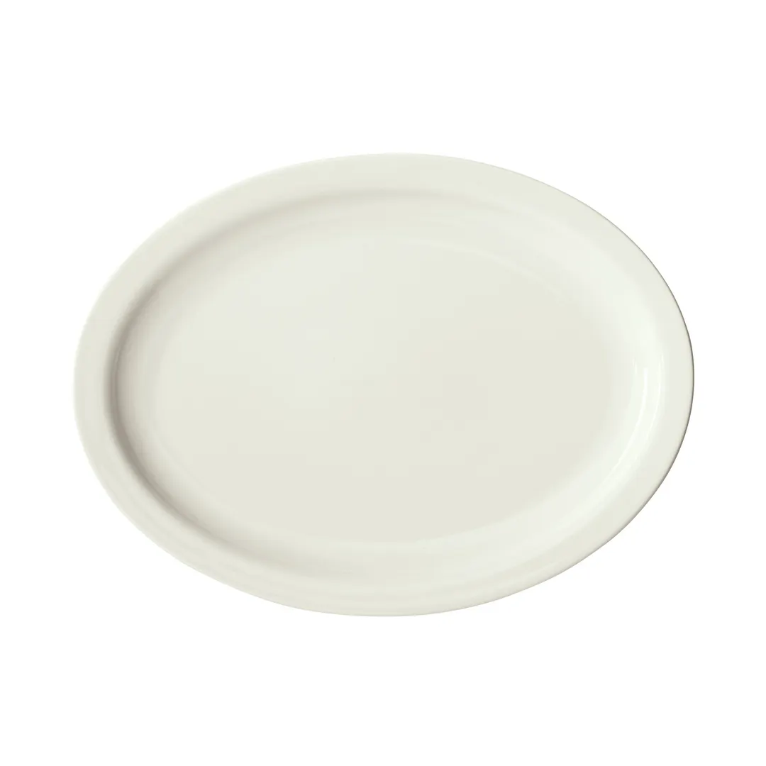 Winco BPO-115NR-AW Oval Platter, 11½" W x 9⅛" D x 1" H, Narrow Rim, White Porcelain - 1 Dozen