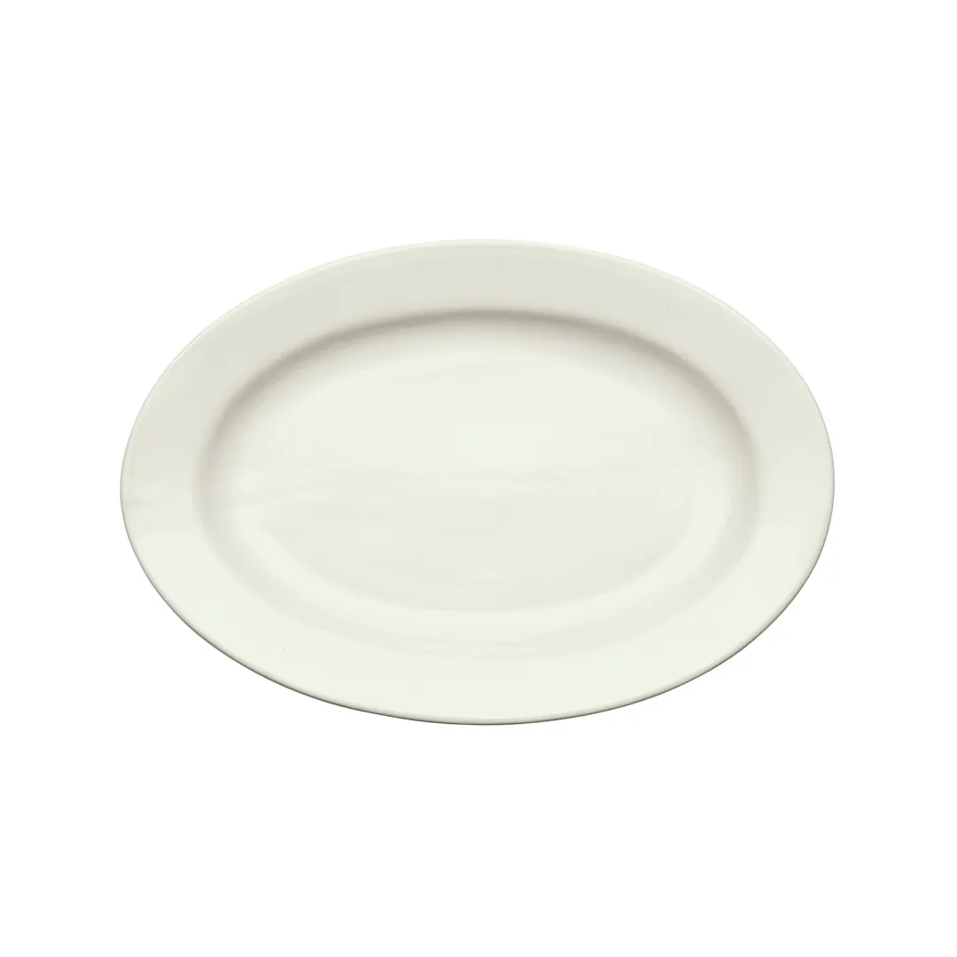 Winco BPO-16-AW - Oval Porcelain Platter, 16" x 12" x 1.5" American White, Rolled Edge, - 1 Dozen