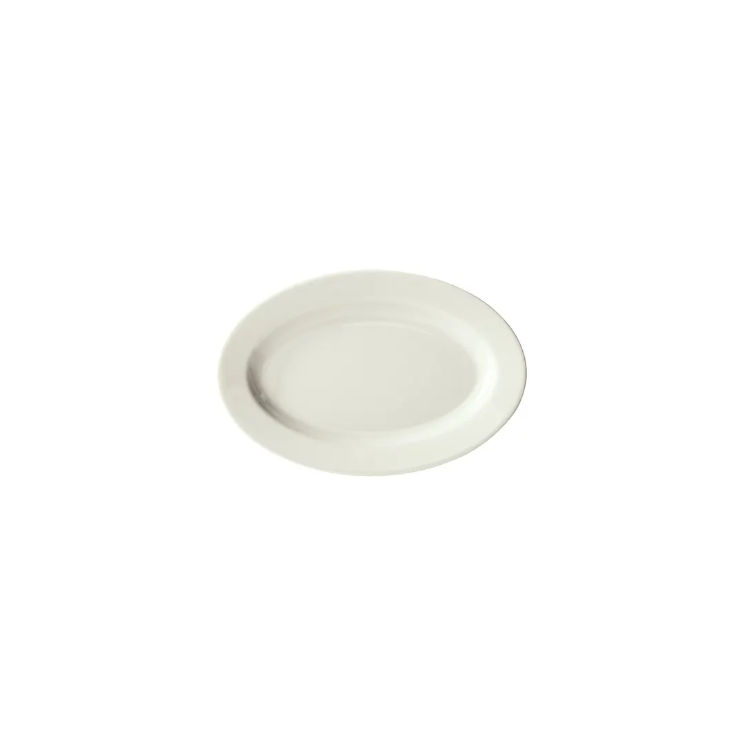 Winco BPO-938-AW Oval Porcelain Platter, 9-3/8" W x 6-1/8" D x 3/4" H, American White Edge - 1 Dozen