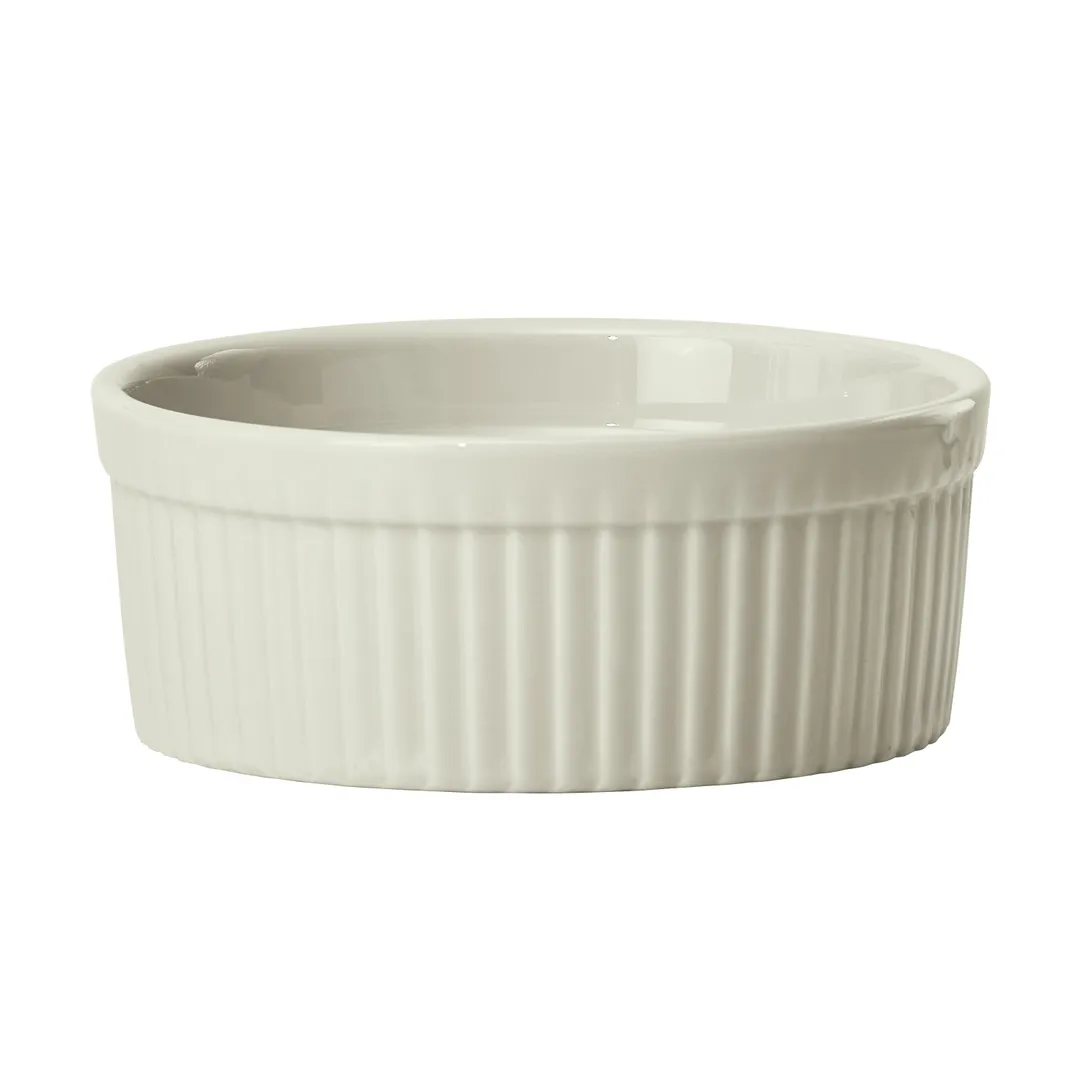 Winco FRR-10-AW Ramekin Sauce Cup, 10 oz (4"×4"×1.75"), Fluted Porcelain, American White - 1 Dozen