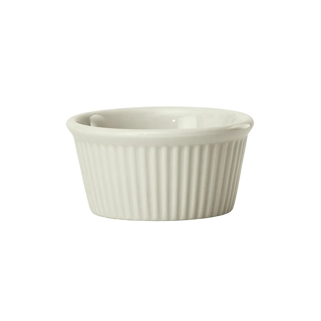 Winco FRR-3-AW - 3 oz American White Porcelain Ramekin Sauce Cup, 3"x3"x1.5", Fluted, 1 Dozen