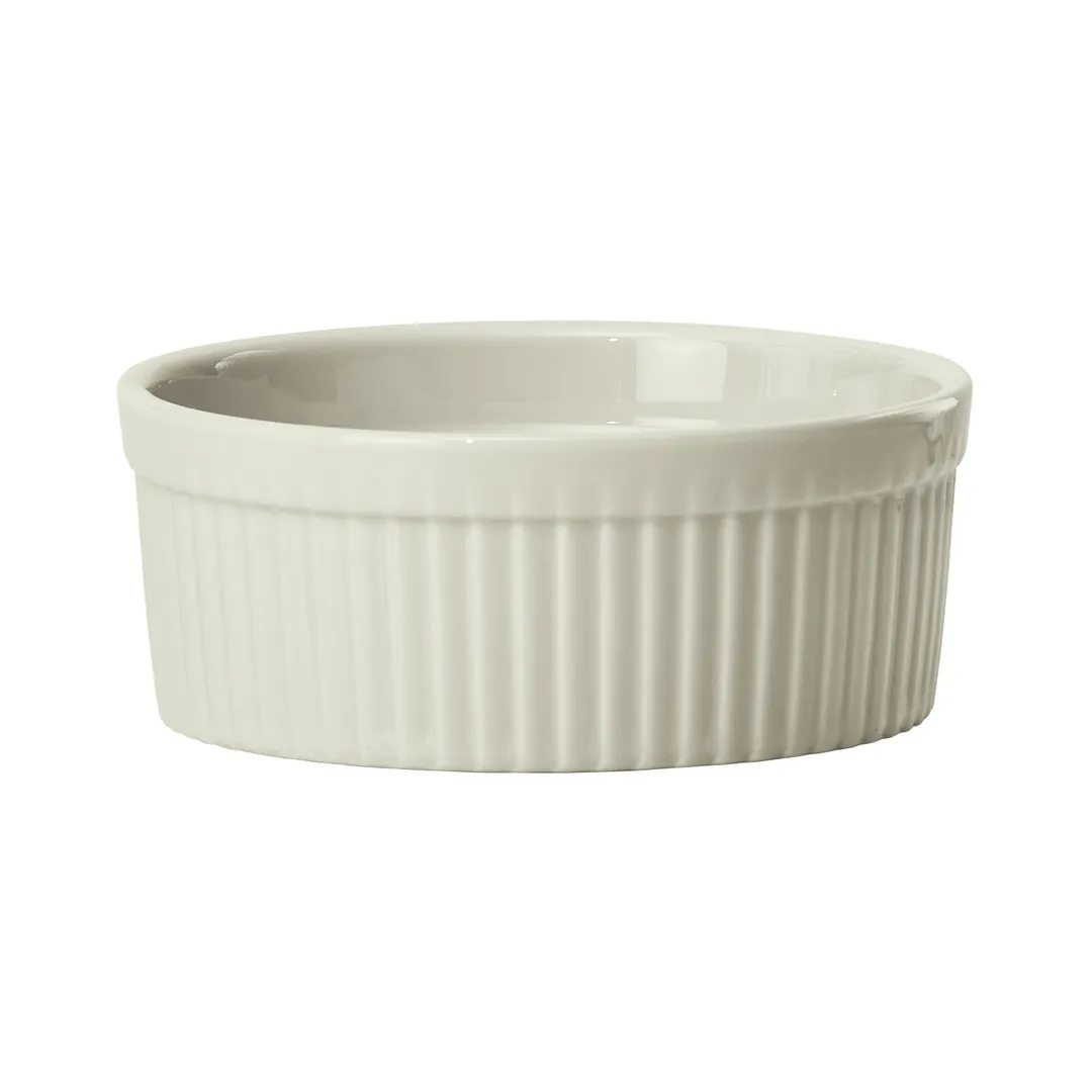 Winco FRR-8-AW - 8 oz American White Porcelain Ramekin Sauce Cup, 4"x4"x1.5", Fluted, - 1 Dozen
