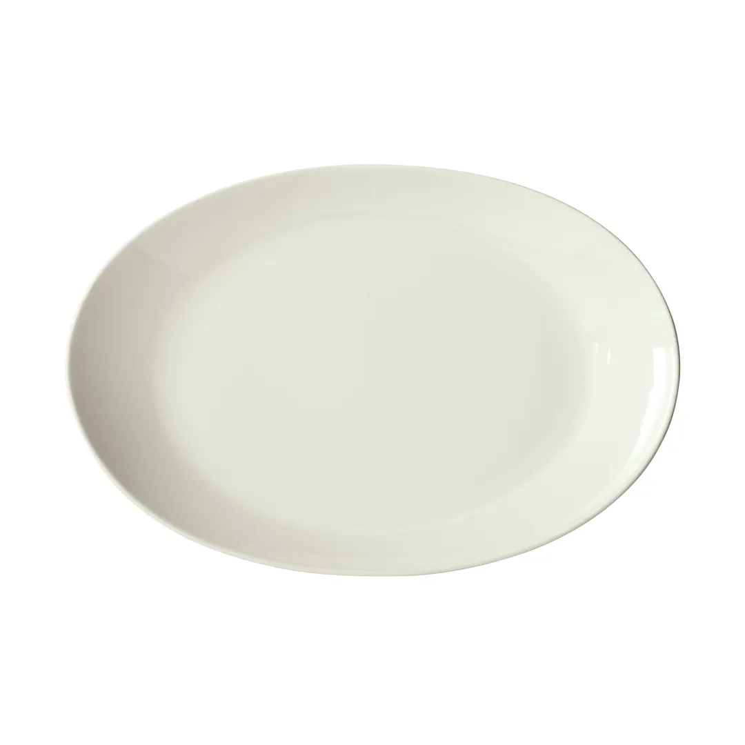 Winco OKP-11PL-AW Oval Porcelain China Platter, 11" x 7-7/8" x 1-1/2", White Finish - 1 Dozen