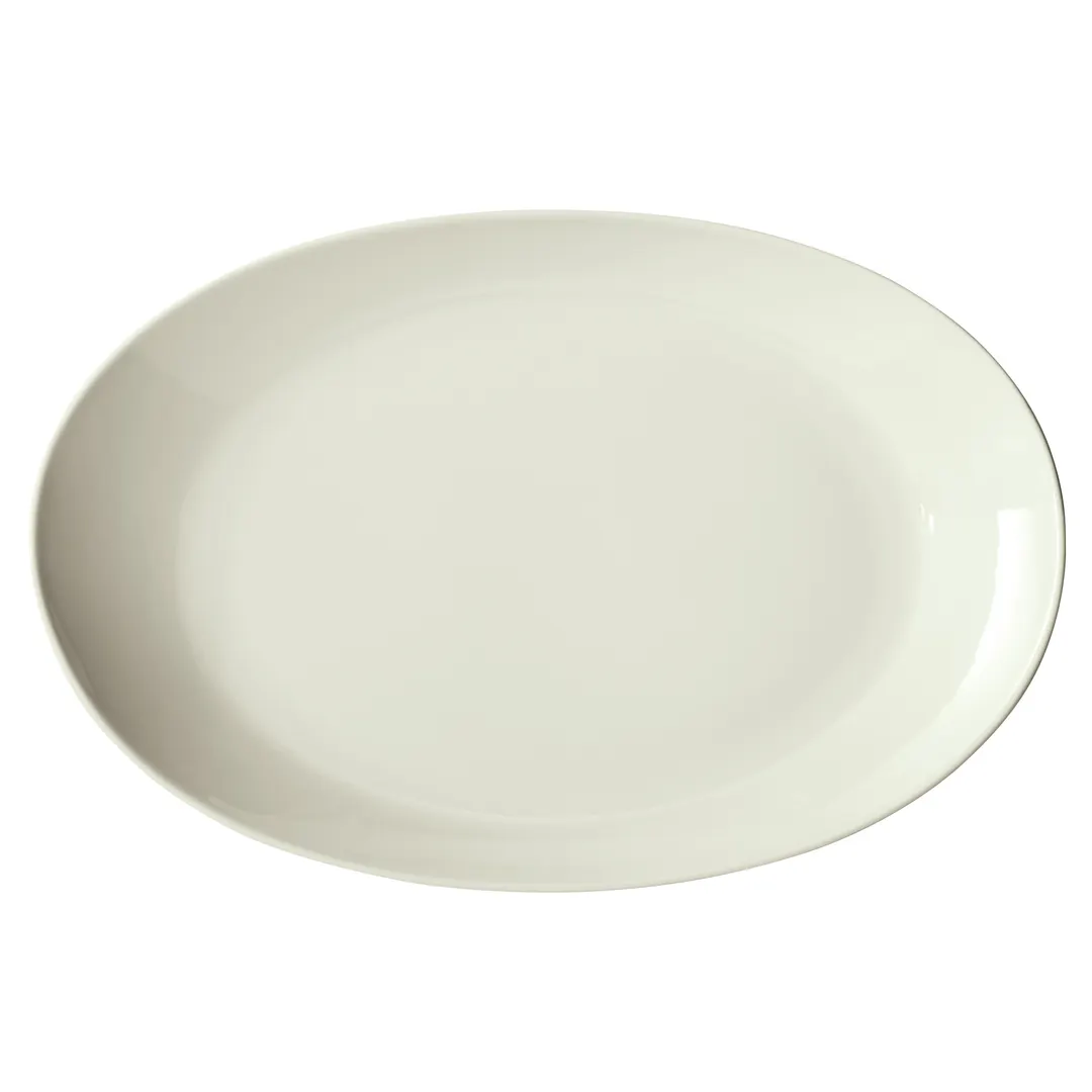 Winco OKP-1275PL-AW Oval China Platter, 12"¾ x 10"¼ x 1½" Porcelain, American White Finish - 1 Dozen