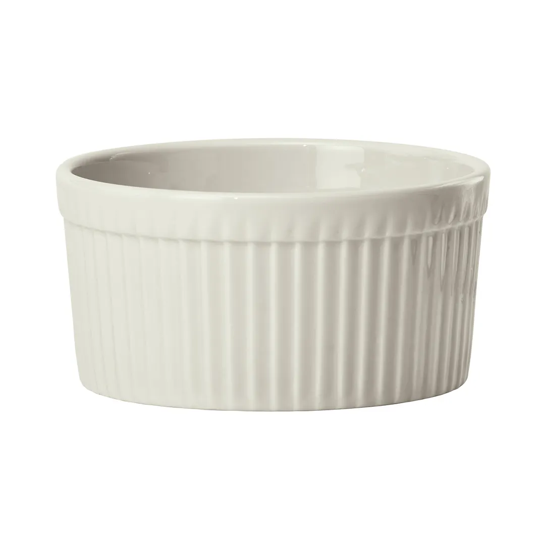 Winco SBR-16-AW - 16 oz White Porcelain Souffle Bowl, Round, 4"5 x 4"5 x 2"5, Fluted - 1 Dozen