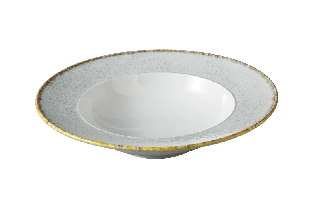 Yanco IB-410 Blue Soup Plate, 10"¼ Diameter, 20 oz Capacity, Round China, Microwave Safe - 1 Dozen