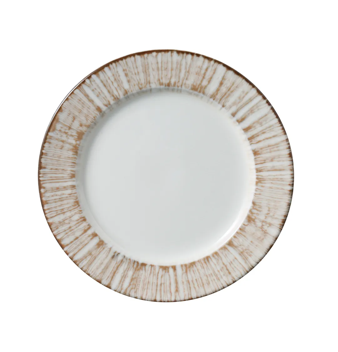 Yanco LE-106 - Legna Bread Plate, 6"1/8" Round China, White & Brown, Microwave Safe - 1 Dozen