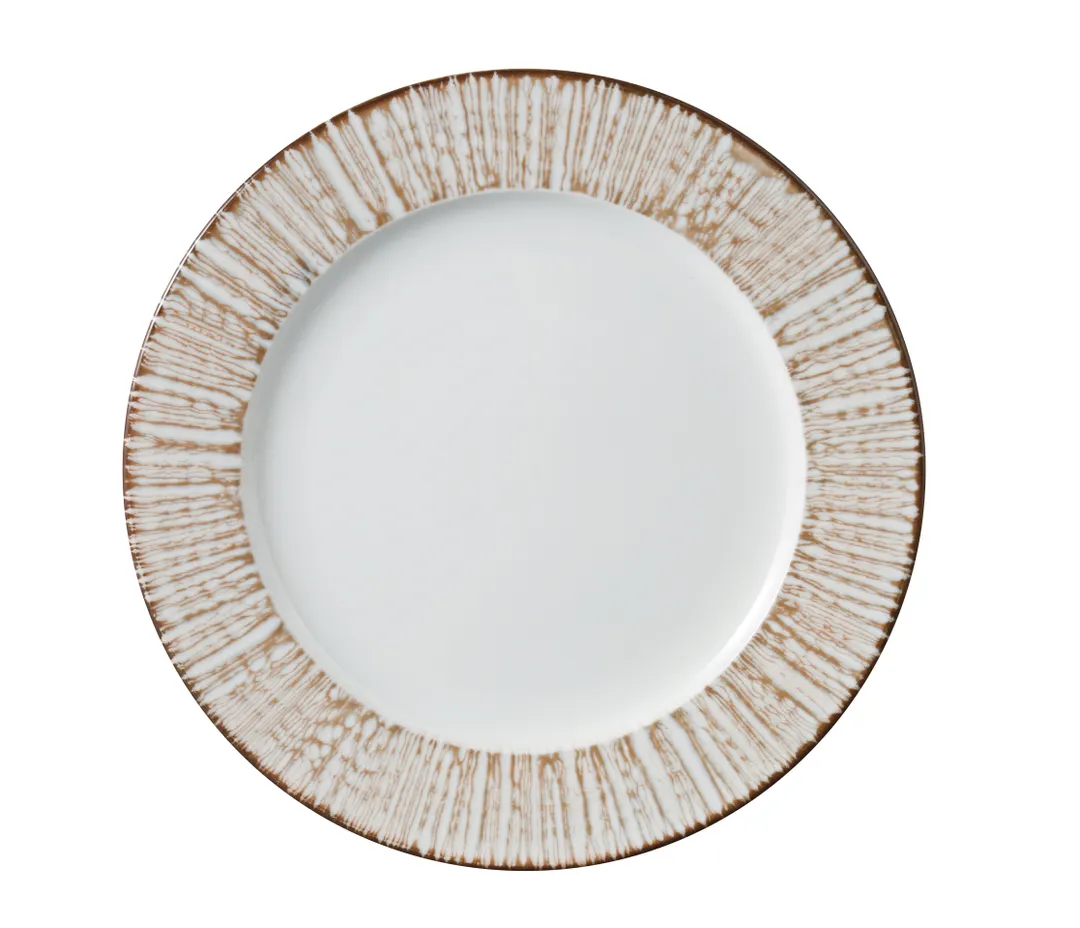 Yanco LE-109 - Legna China Plate, 9 1/4" White/Brown, Dishwasher & Microwave Safe - 1 Dozen