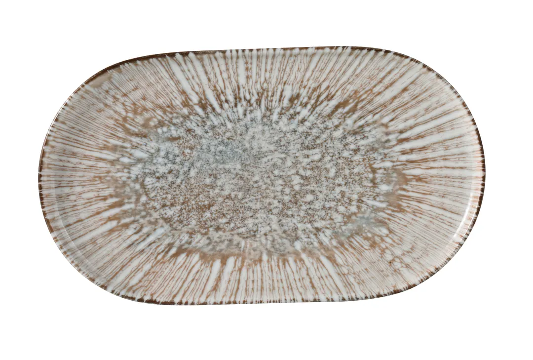 Yanco LE-214 - Oval China Plate, 13 5/8" x 7 7/8" x 7/8", White/Brown, Safe - 1 Dozen