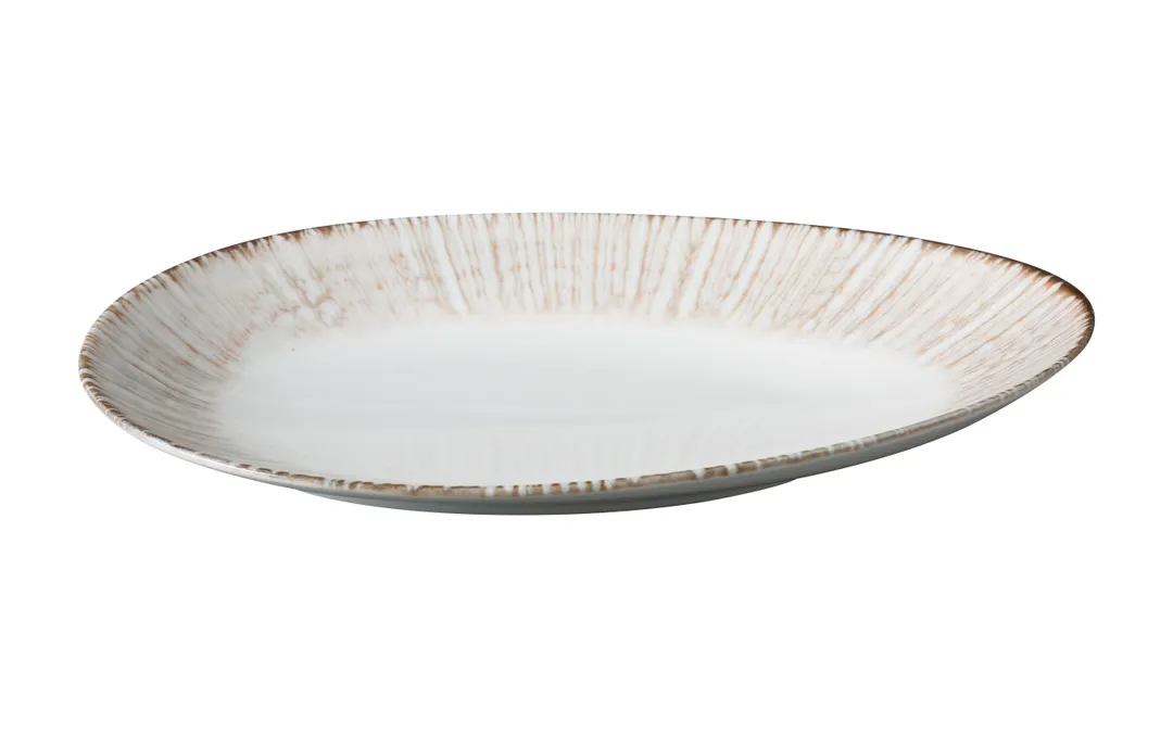 Yanco LE-311 - Oval Legna China Plate, 11 3/4" x 7" x 1 7/8", White & Brown Dishwasher Safe - 1 Dozen