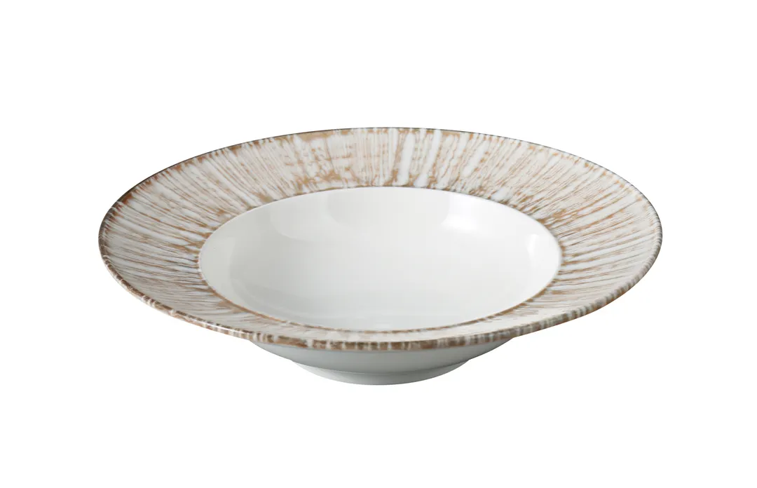 Yanco LE-408 Legna Soup Plate, 8.625" x 2" , 10 oz, White & Brown China, Dishwasher Safe - 1 Dozen