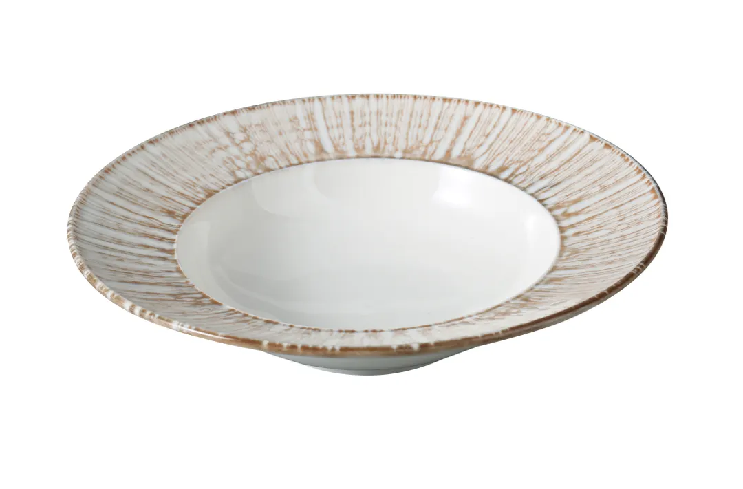 Yanco LE-410 Pasta Plate, 10"¼, 20 oz, White & Brown China, Dishwasher & Microwave Safe - 1 Dozen