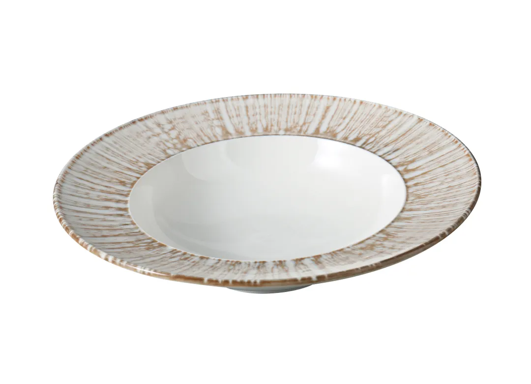 Yanco LE-411 - Legna Pasta Bowl, 11" Diameter, 25 oz, White & Brown China, Microwave Safe - 1 Dozen