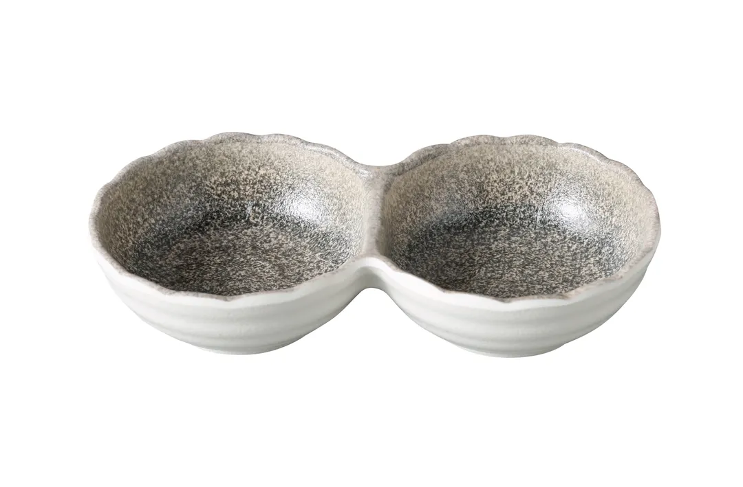 Yanco MI-506 - Gray Melamine Sauce Dish, 5"3/4 x 3" Two‑Divided, 2 oz - 1 Dozen