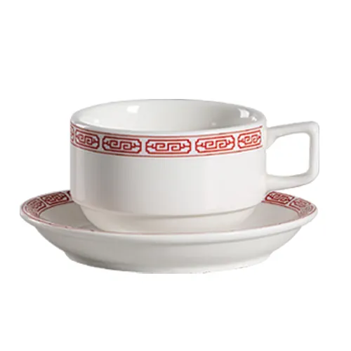 CAC China 105-1-S Red Gate Porcelain Cup, 8 oz 3.5" Dia x 2.25" H Stackable, Microwave Safe - 1 Dozen