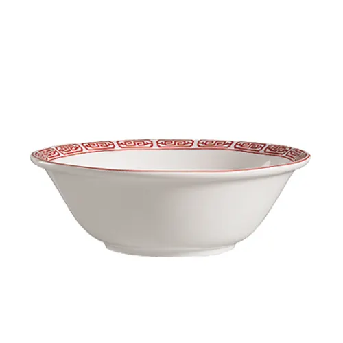 CAC China 105-74 Red Gate Noodle Bowl, 7" Dia x 2-1/4" H, 21 oz Porcelain, Red/White - 1 Dozen