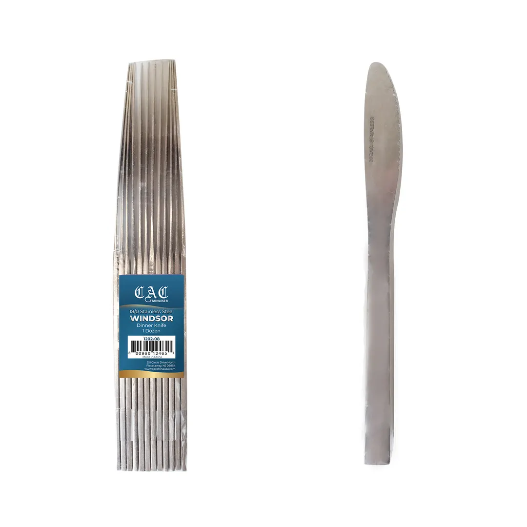 CAC China 1202-08 Windsor Dinner Knife, 8"-9" 18/0 Stainless Steel Handle, Balanced - 1 Dozen