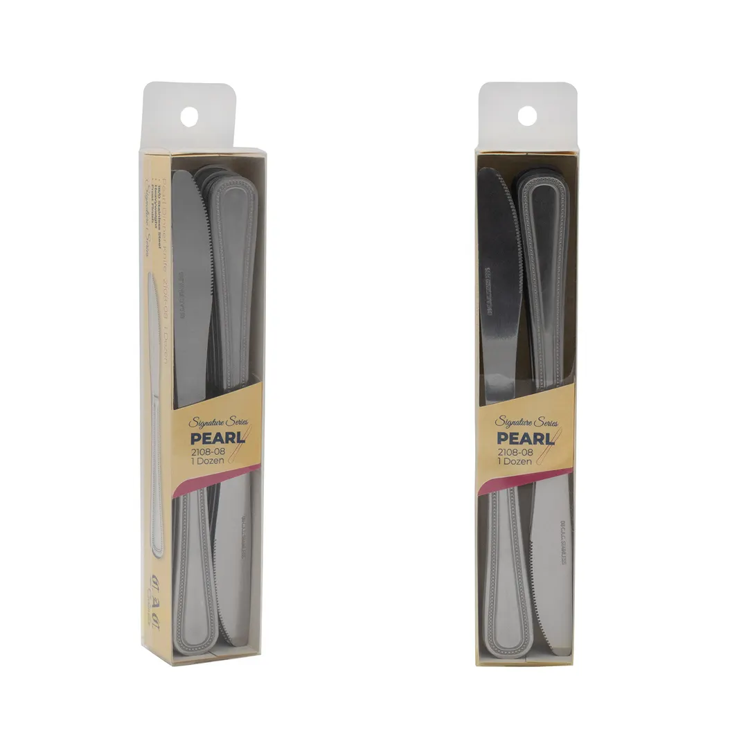 CAC China 2108-08 - Pearl Dinner Knife, 8 3/4" 18/0 Stainless Steel Handle, Packaging - 1 Dozen