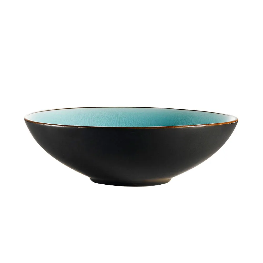 CAC China 666-28-BLU - Round Salad Bowl, 8" (30 oz) Stoneware, Blue Glaze, Dishwasher Safe - 1 Dozen